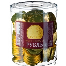 'Шоколадные монеты Рубль'вес 6 гр. Блок 120 шт. Монетный двор